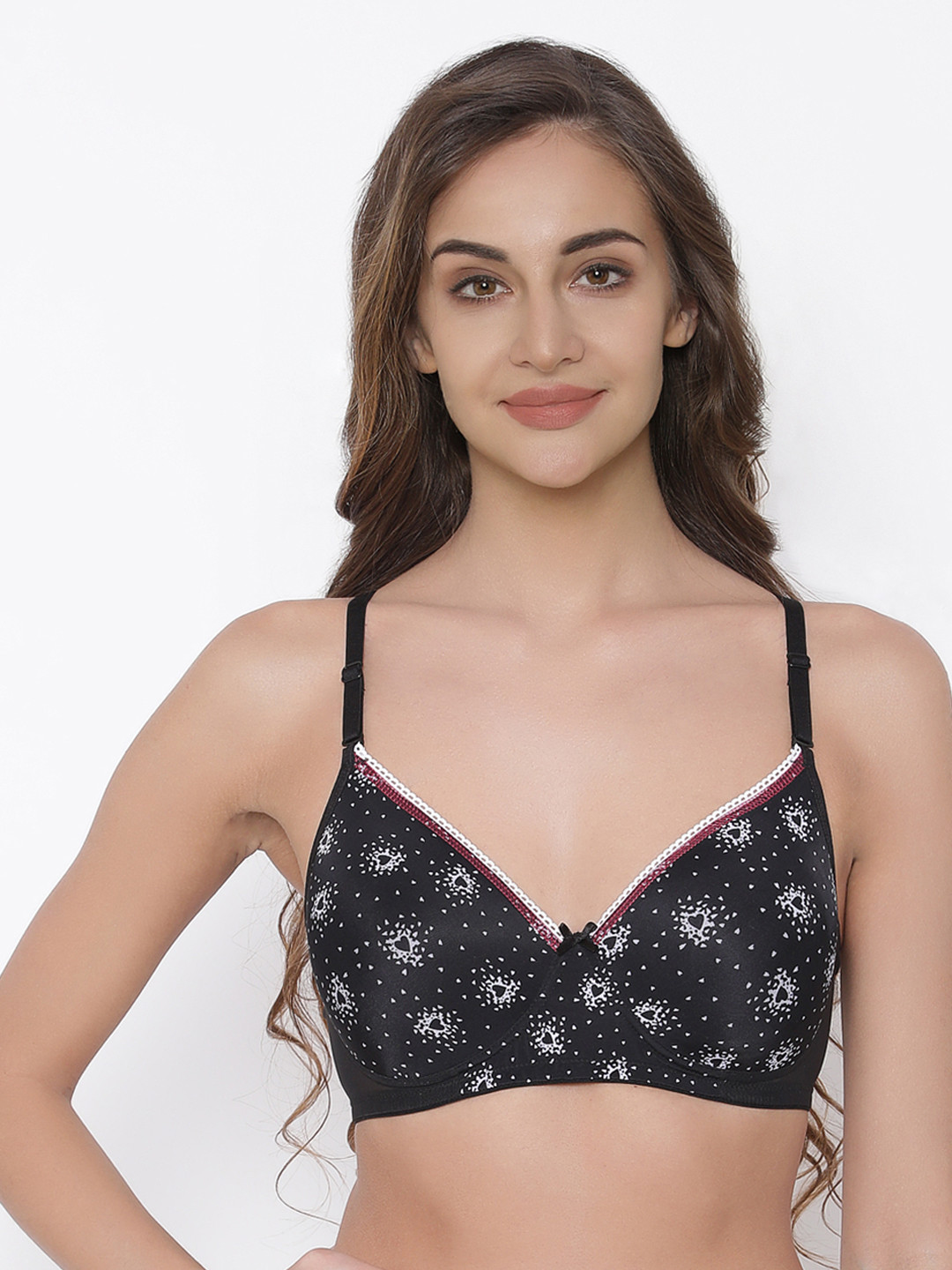 

Clovia Padded Non-Wired Printed Multiway T-Shirt Bra, Black