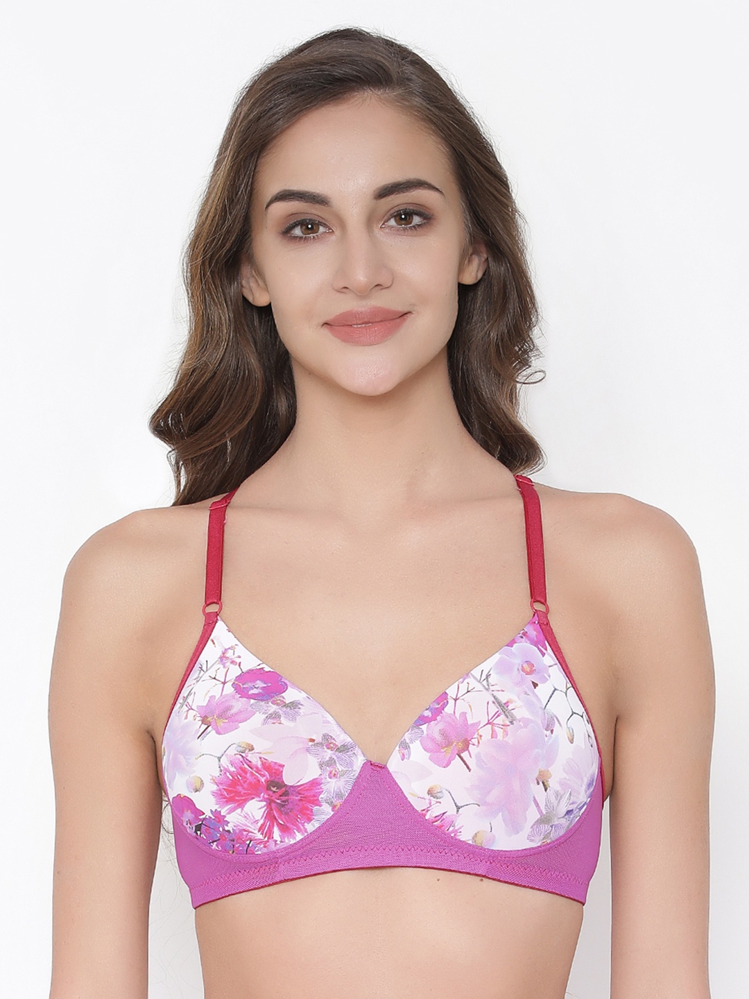 

Clovia Padded Non-Wired Floral Print Racerback T-Shirt Bra, Purple