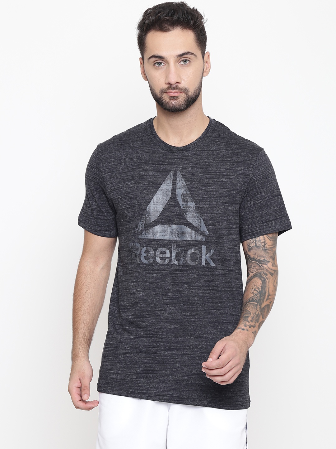 

Reebok Men Charcoal Grey Printed Elements Marble Group T-Shirt