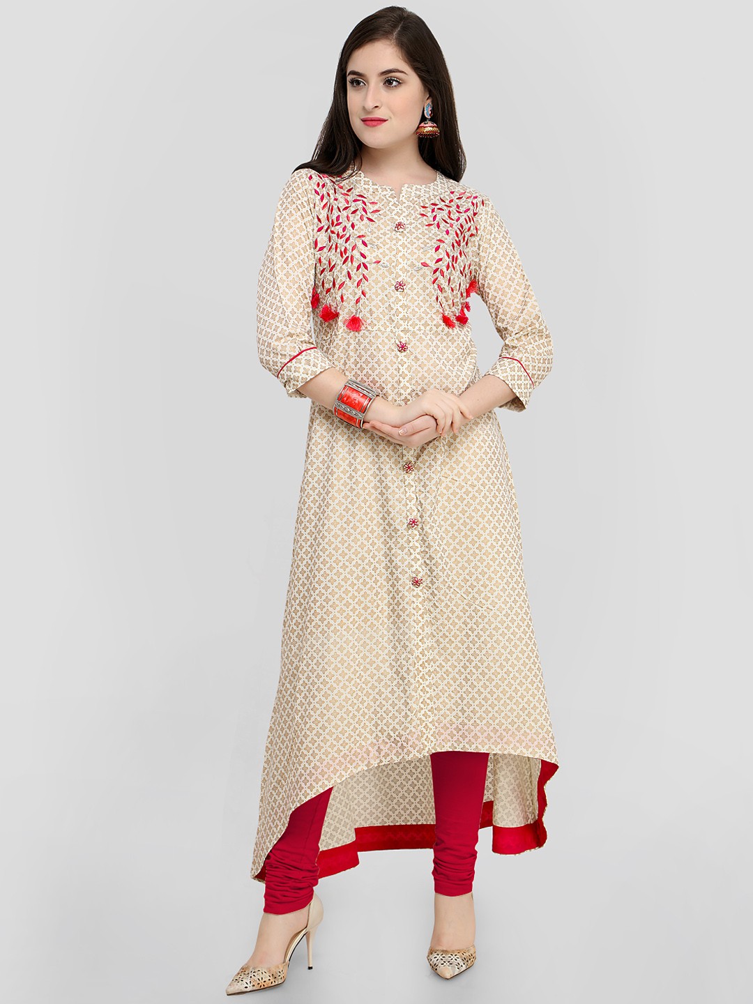 

RAISIN Women Off-White & Red Printed Straight Kurta