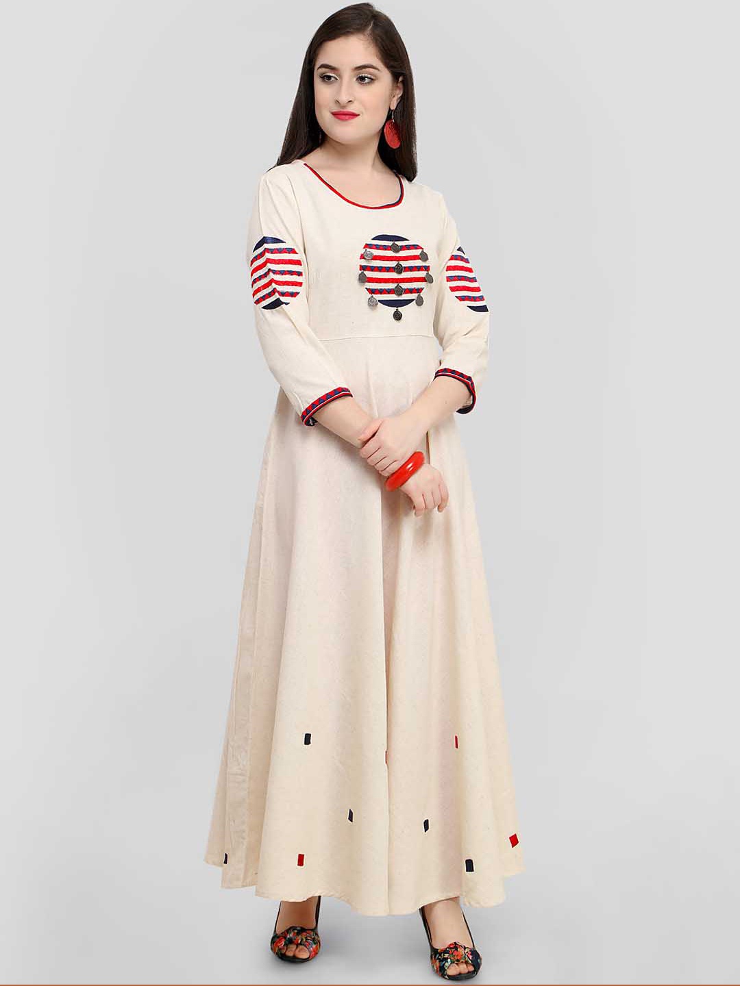 

RAISIN Women Cream-Coloured Solid Maxi Dress