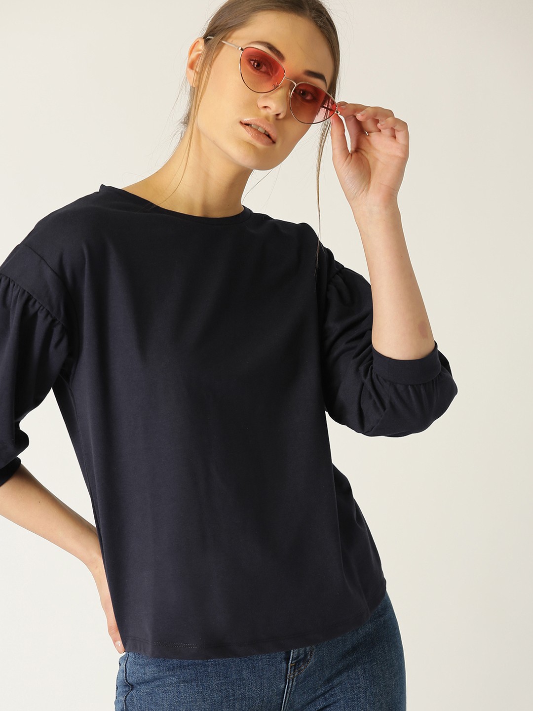 

ESPRIT Women Navy Blue Solid Boxy Top