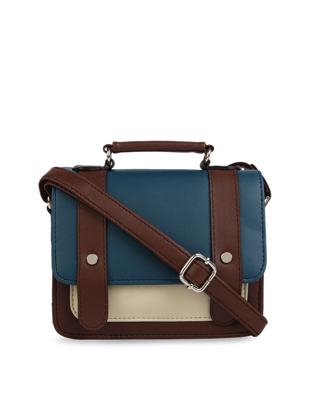 Toteteca Blue & Brown Colourblocked Sling Bag