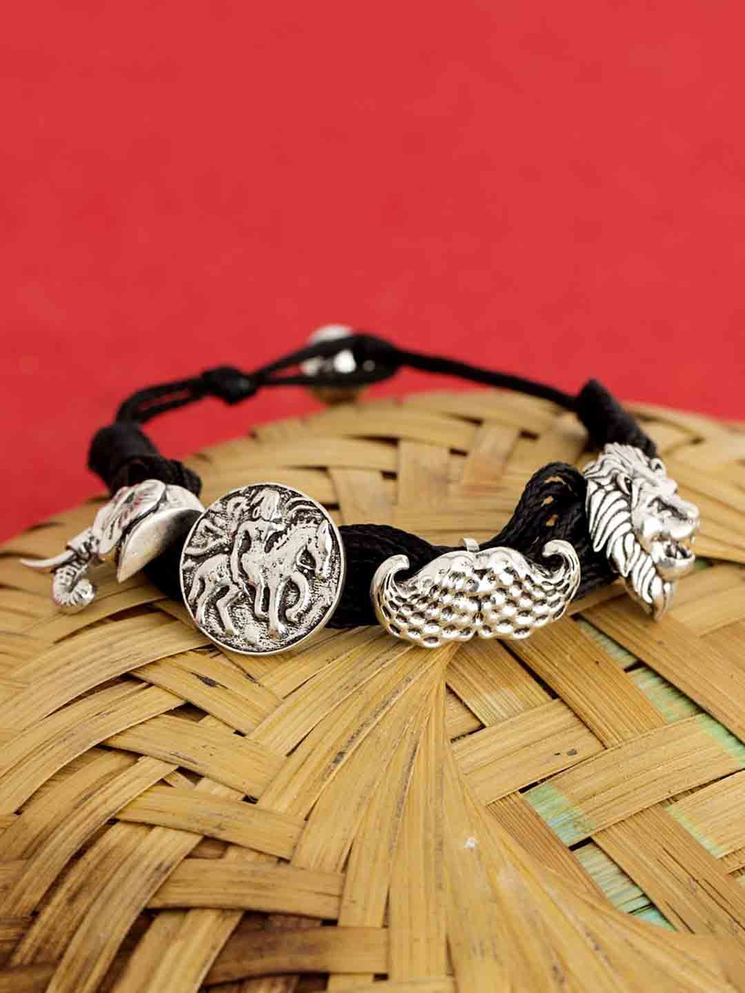

Dare by Voylla Silver-Toned Fabric Rhodium-Plated Antique Charm Bracelet