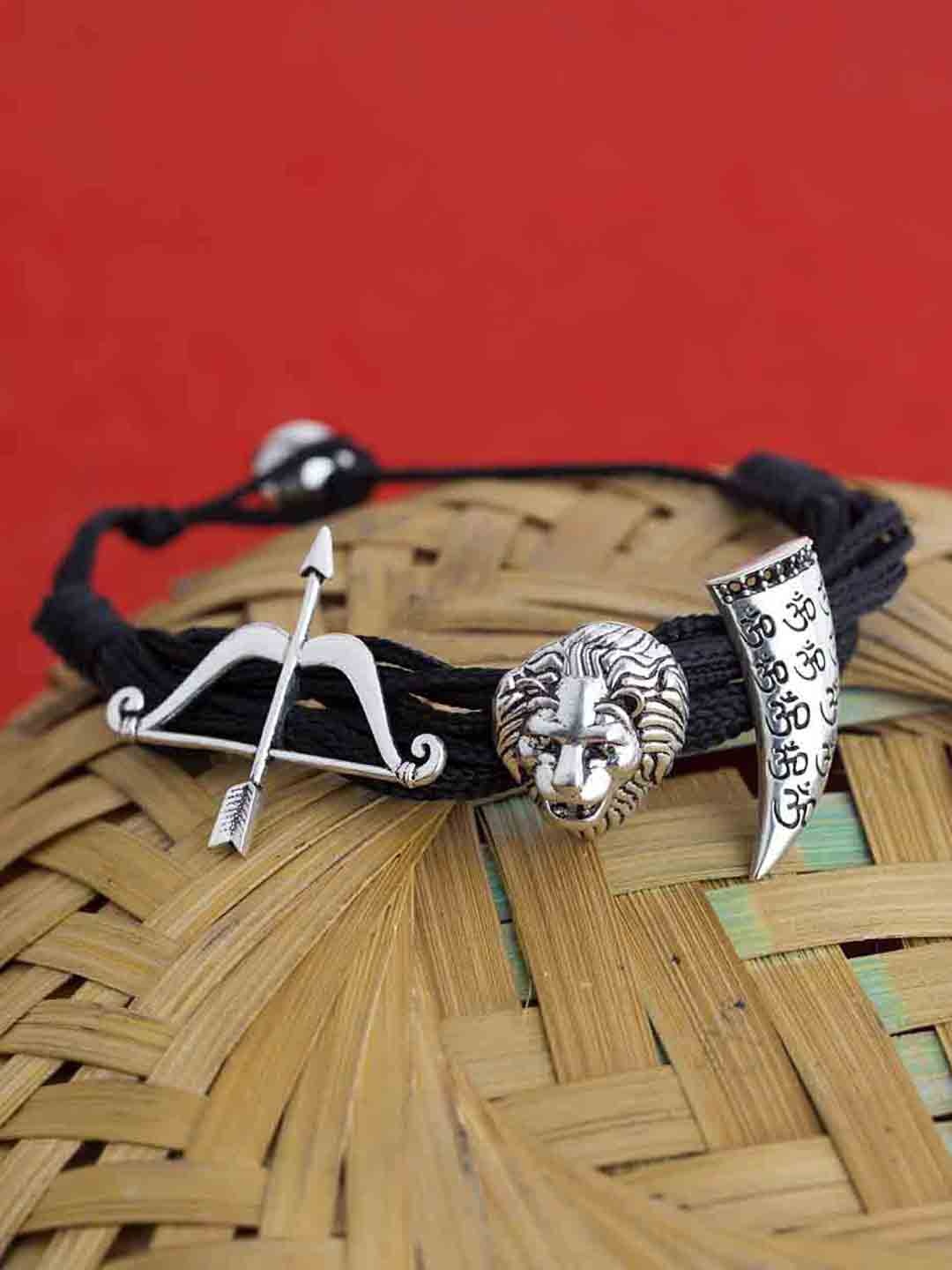 

Dare by Voylla Silver-Toned Fabric Rhodium-Plated Antique Charm Bracelet