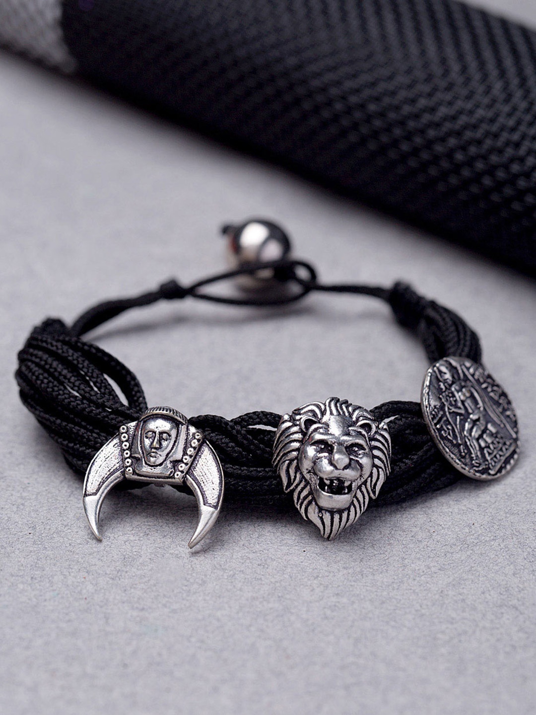 

Dare by Voylla Silver-Toned Fabric Rhodium-Plated Antique Charm Bracelet
