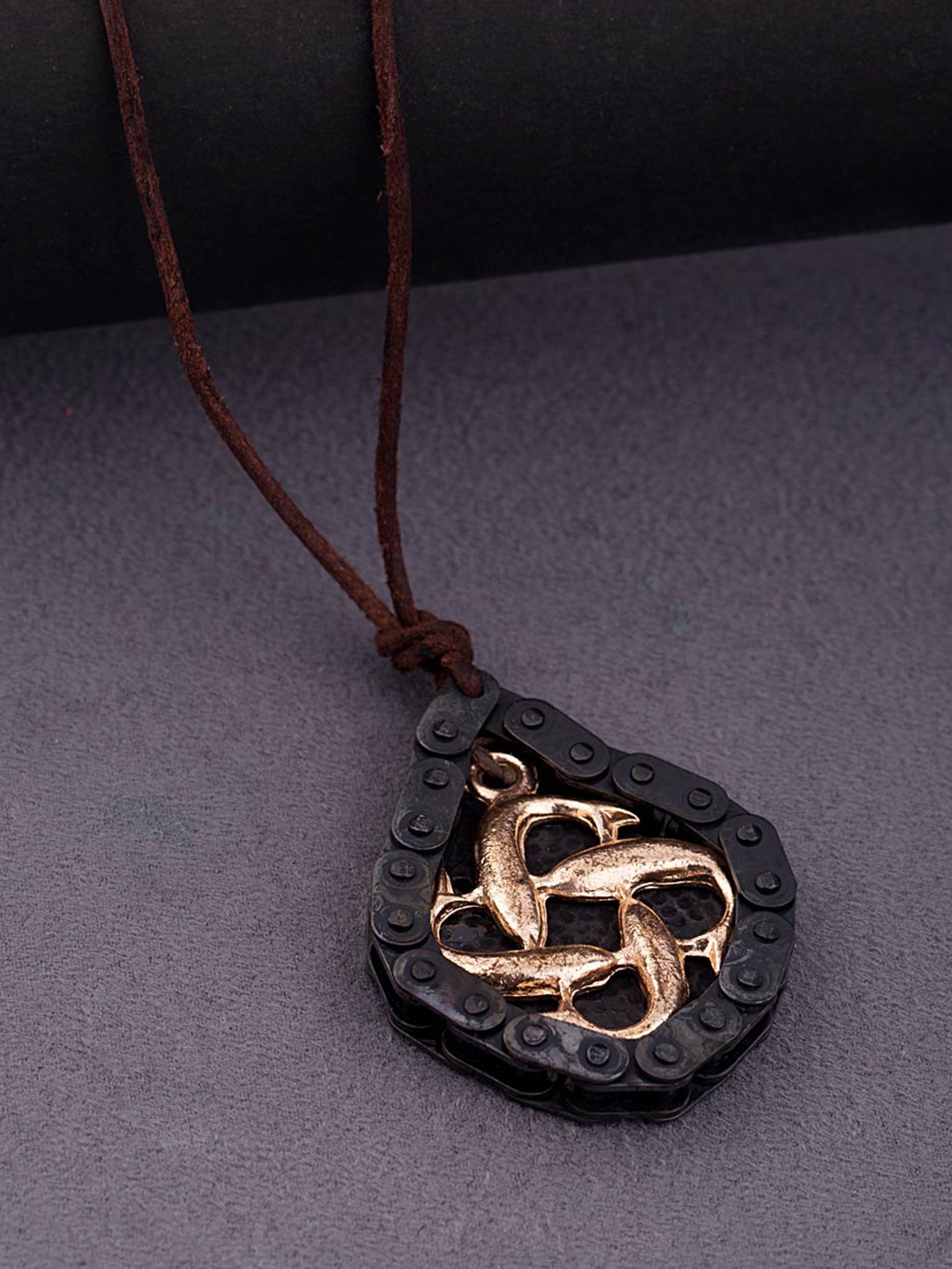 

Dare by Voylla Men Black & Brown Alloy Gold-Plated Handcrafted Necklace