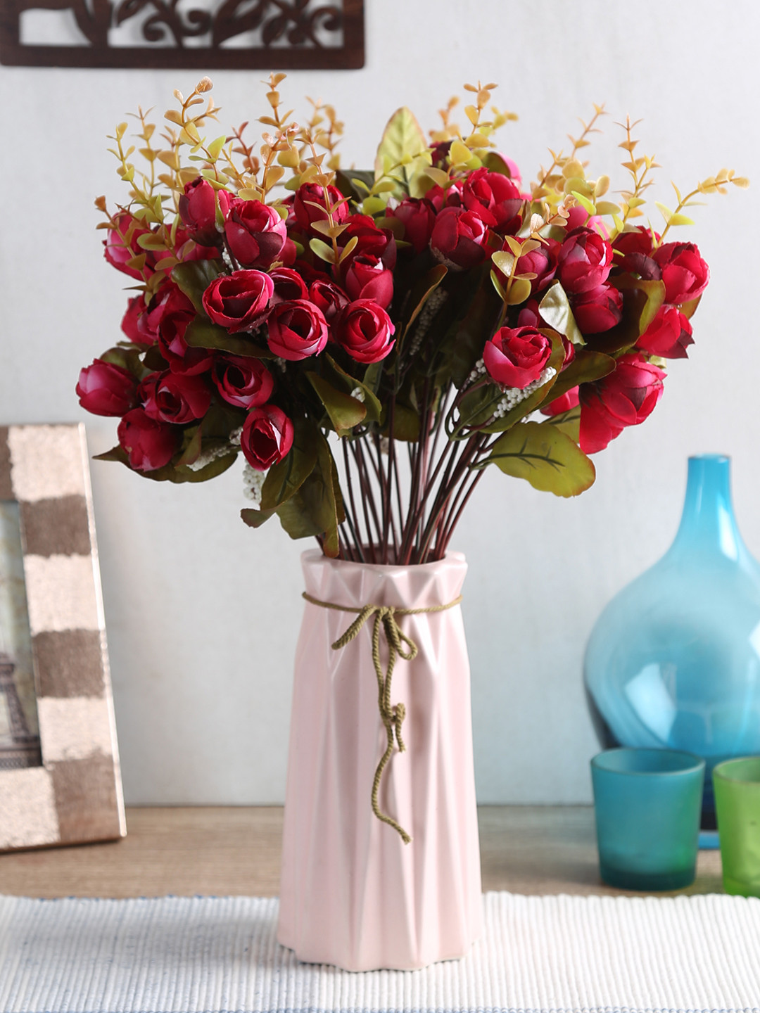 

Fourwalls Set of 3 Peach Artificial Mini Rose Flowers Bunches, Red