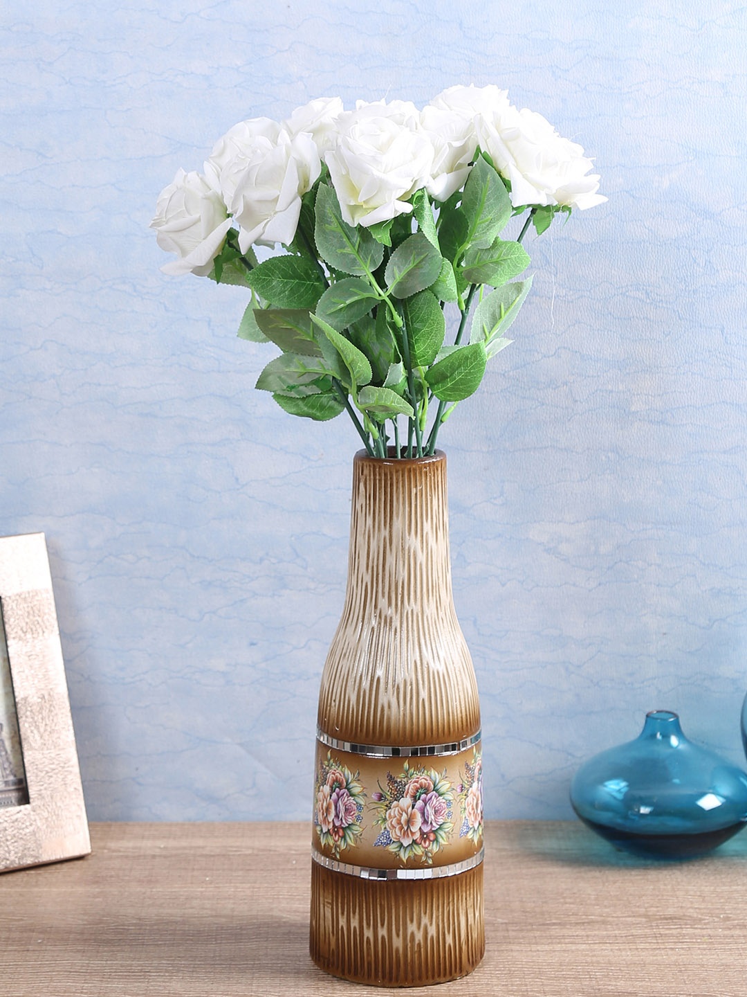 

Fourwalls Set Of 12 White Artificial Velvat Queen Rose Flower Stems