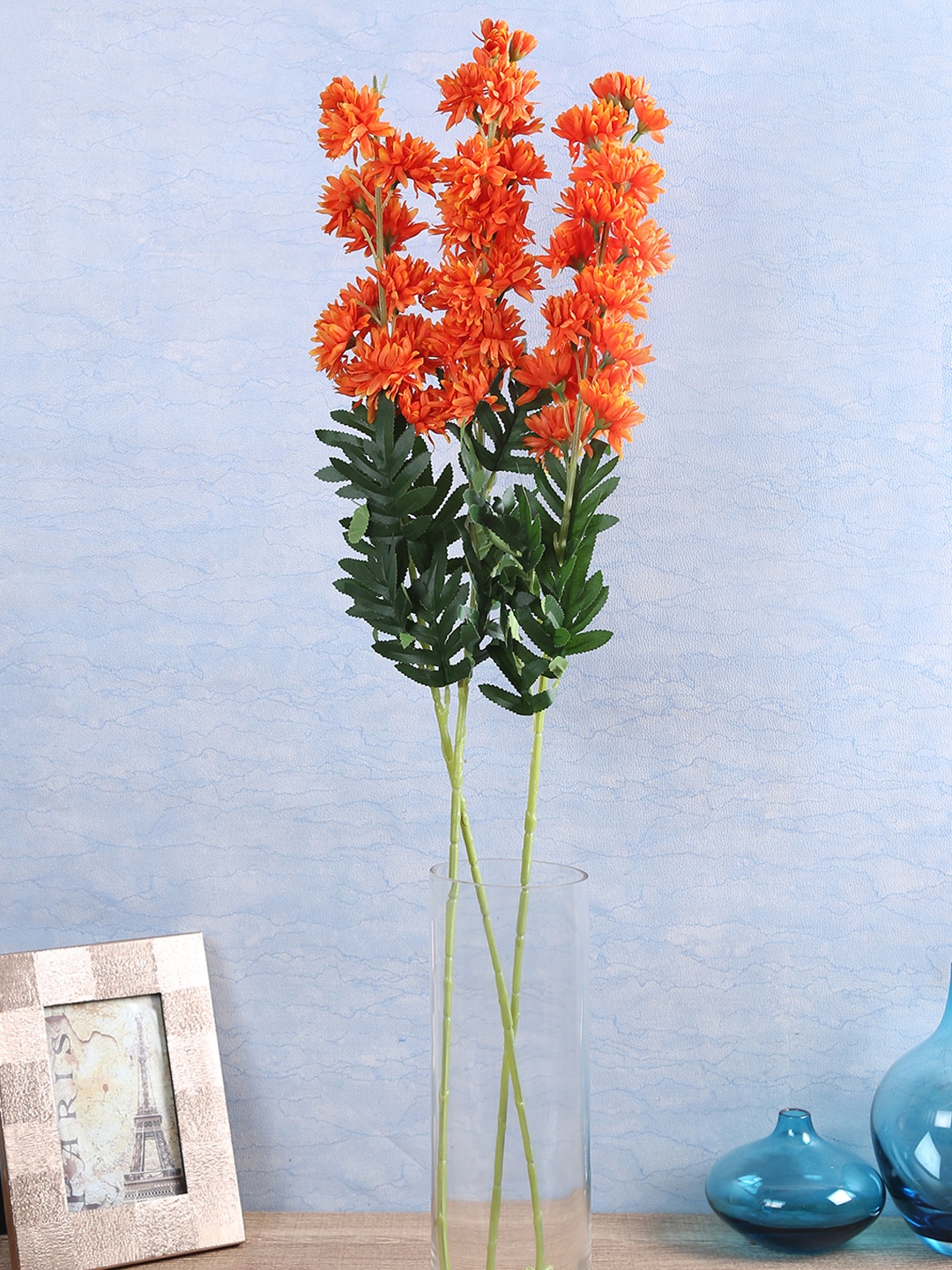

Fourwalls Set Of 3 Orange Artificial Chrysanthemum Flower Stems without pot