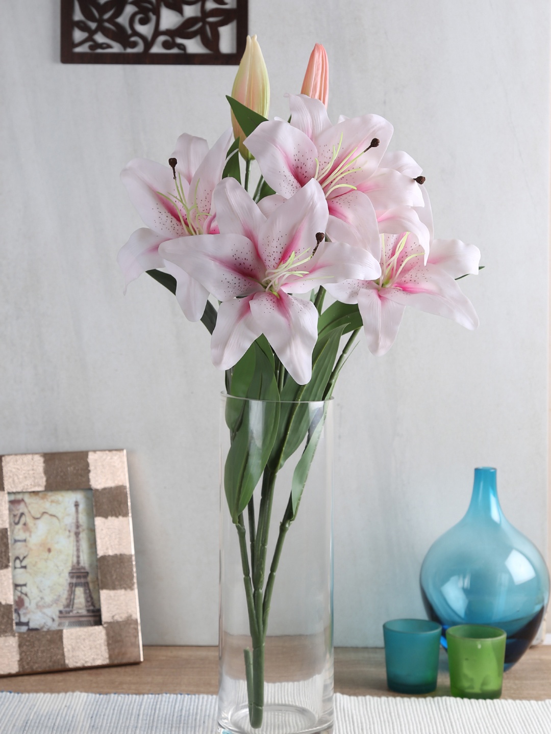 

Fourwalls Pink Polyurethane Artificial Real -Touch Lily Flower Bunches without pot