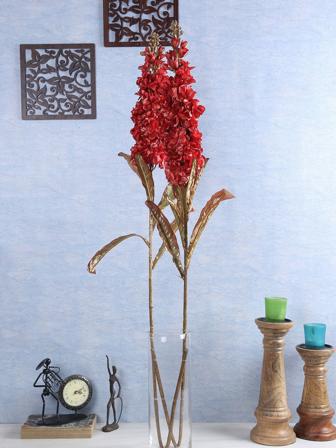 

Fourwalls Set of 2 Artificial Glitter Stock Flower Stems, Red