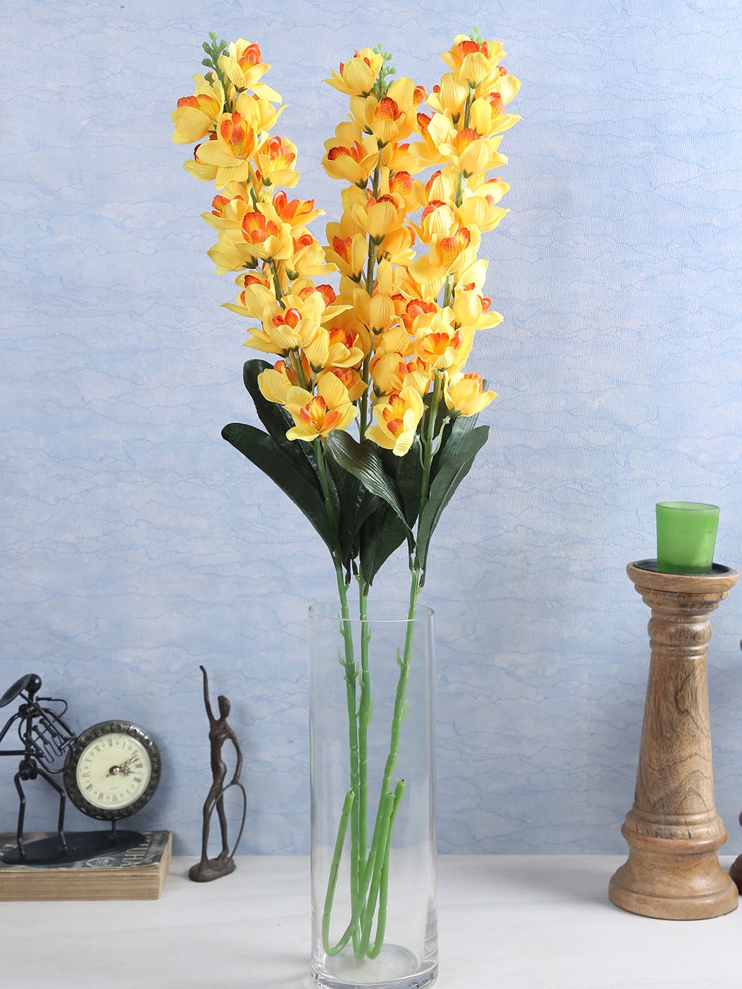 

Fourwalls Set Of 3 Yellow Artificial Cymbedium Flower Stems