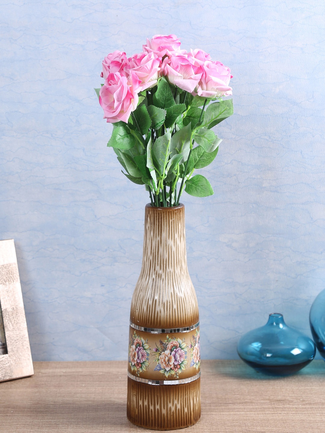 

Fourwalls Pink Set Of 12 Artificial Velvet Queen Rose Flower Stems