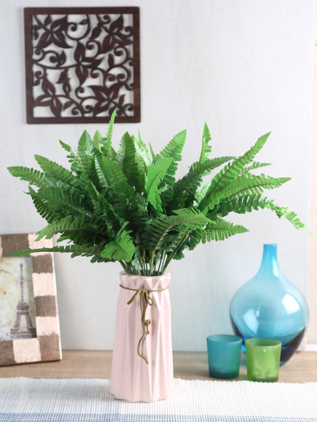 

Fourwalls Green Set of 3 Artificial Boston Fern Plant Bush Leaves
