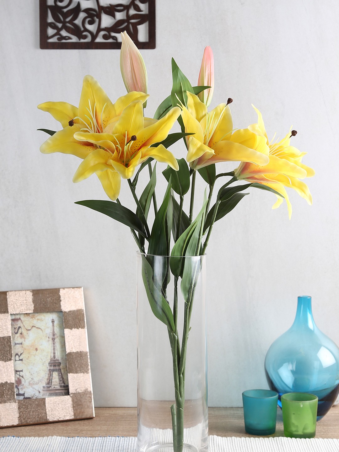 

Fourwalls Yellow Polyurethane Artificial Real -Touch Lily Flower Bunches without pot