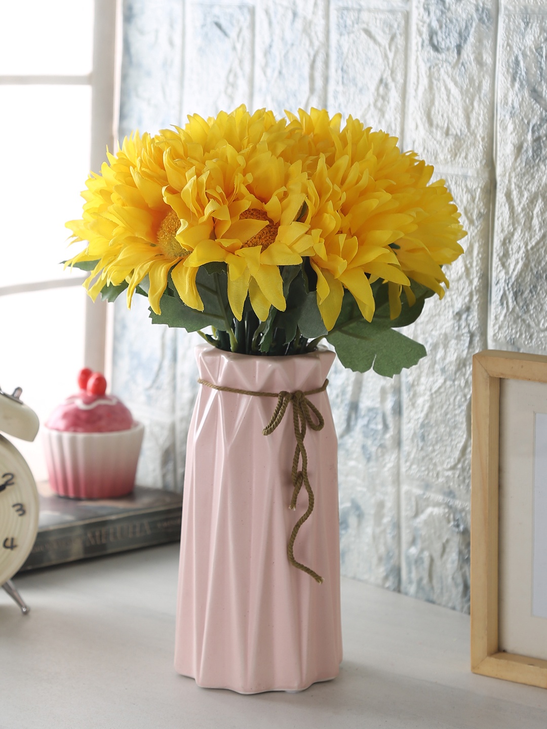 

Fourwalls Set of 2 Yellow Artificial Garbara Flower Bunches Without Pot