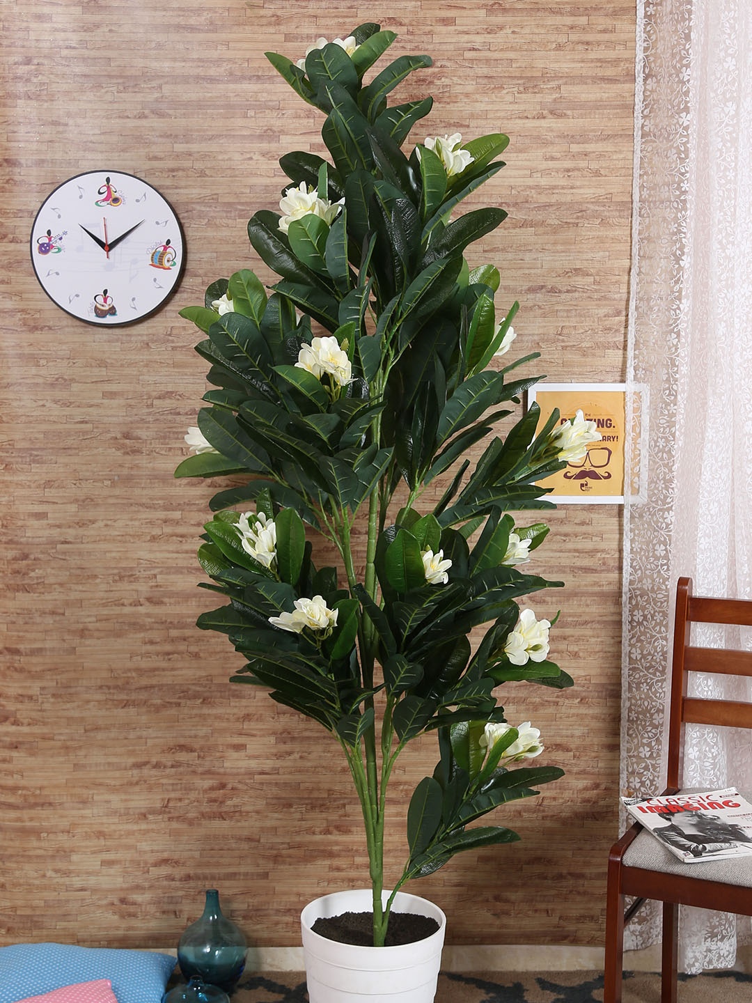 

Fourwalls Green & White Artificial Frangipani Plant Floor Plant Without Pot