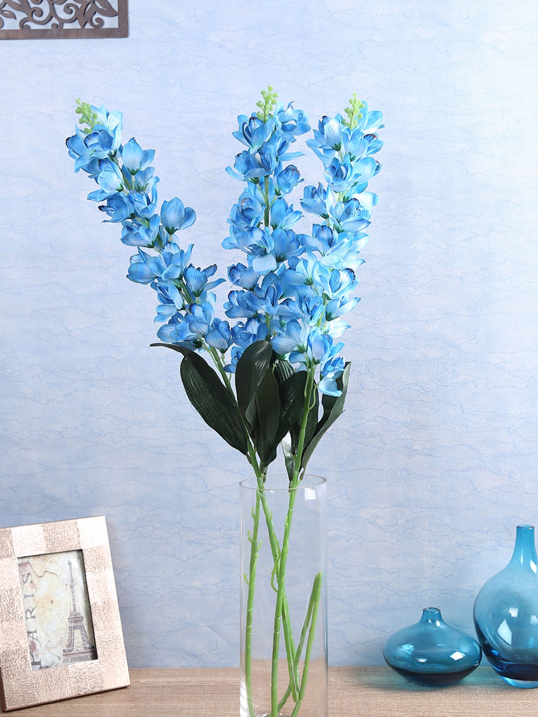 

Fourwalls Set Of 3 Artificial Cymbedium Flower Stems, Blue