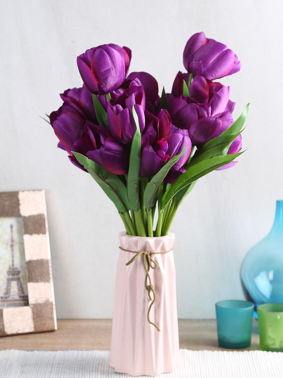 

Fourwalls Set of 3 Purple Artificial Tulip Flower Bunches without pot