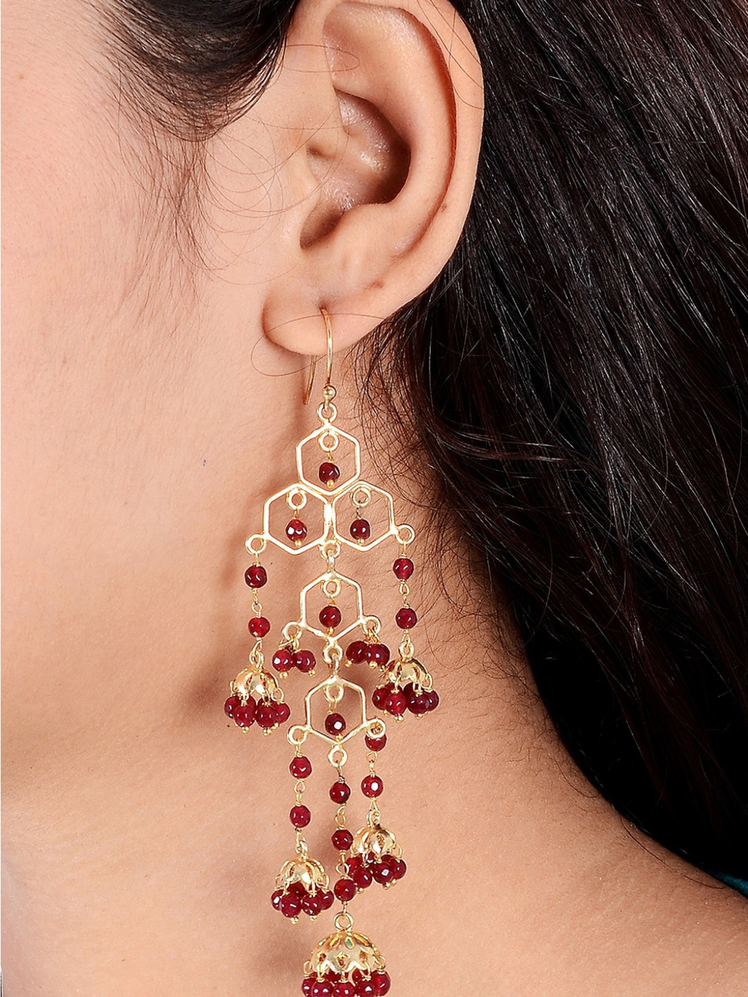 

Silvermerc Designs Silver-Plated & Red Circular Drop Earrings, Gold