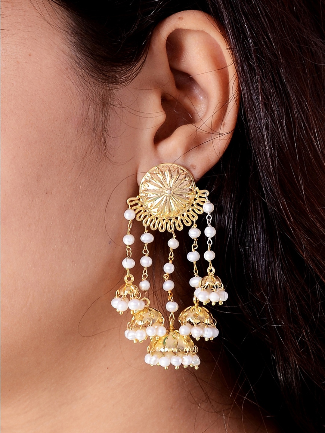 

Silvermerc Designs Silver-Plated & White Handcrafted Circular Jhumkas, Gold