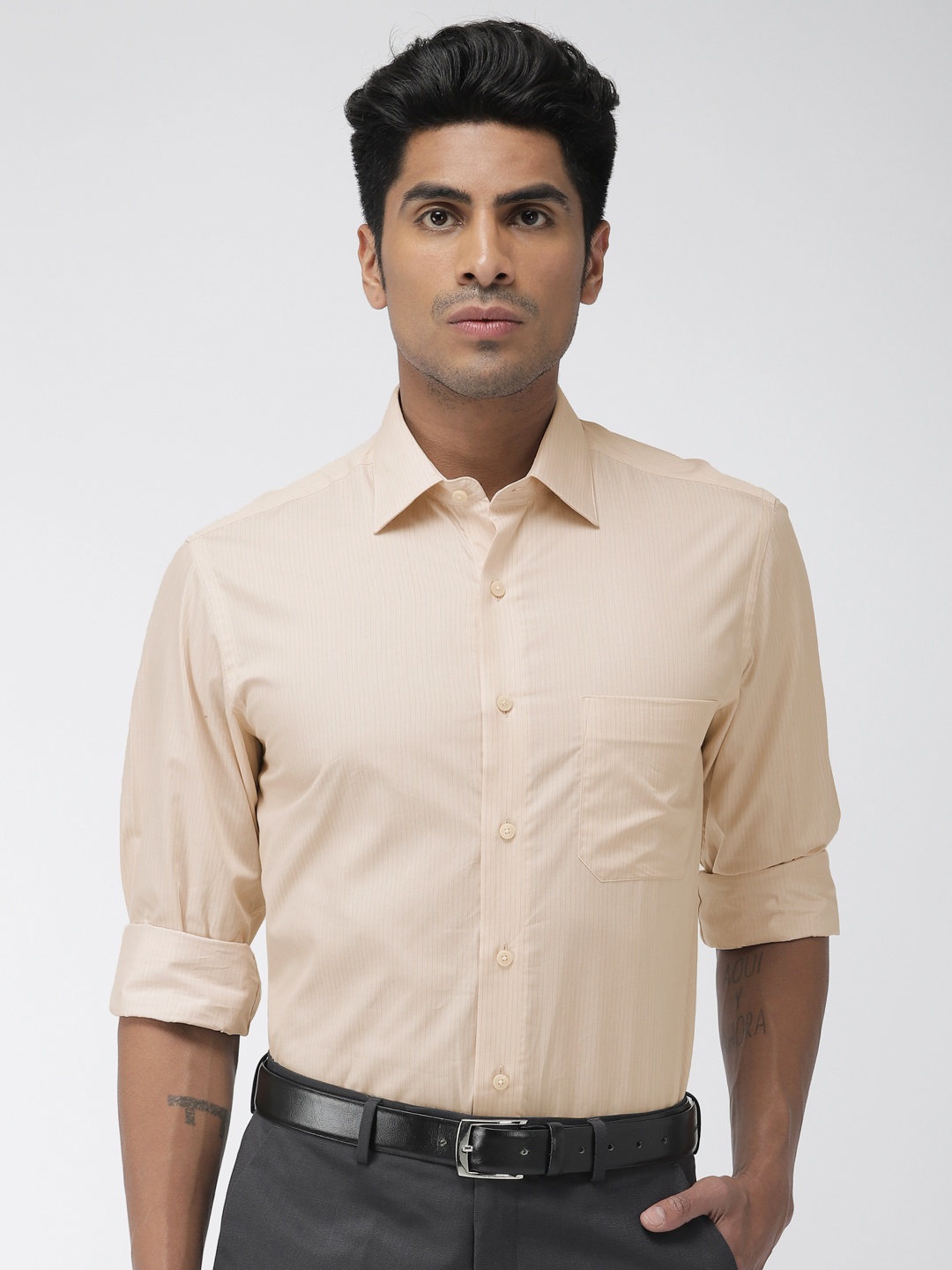 

Arrow Men Orange Regular Fit Striped Formal Shirt