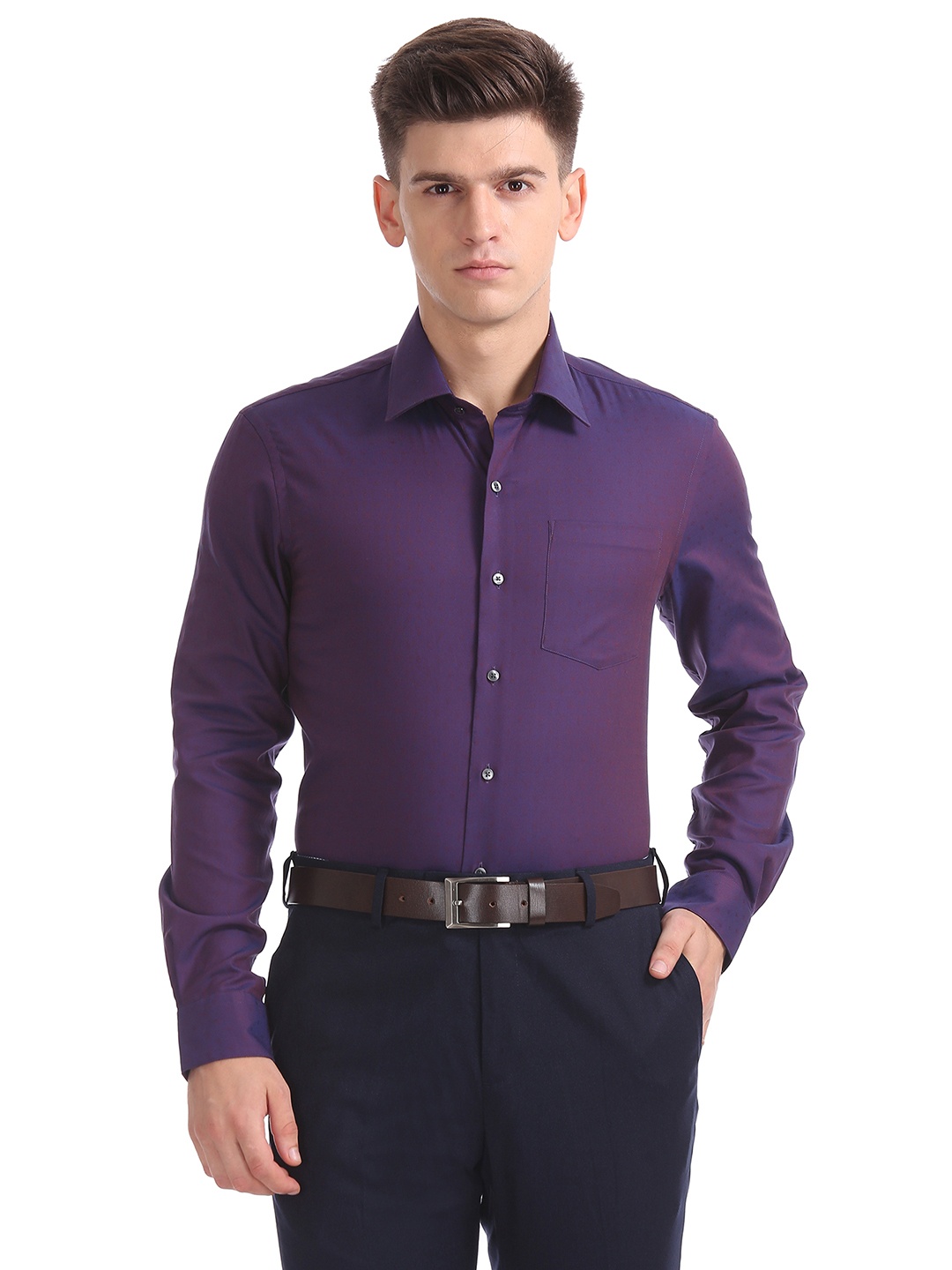 

Arrow Men Purple Slim Fit Self Design Casual Shirt
