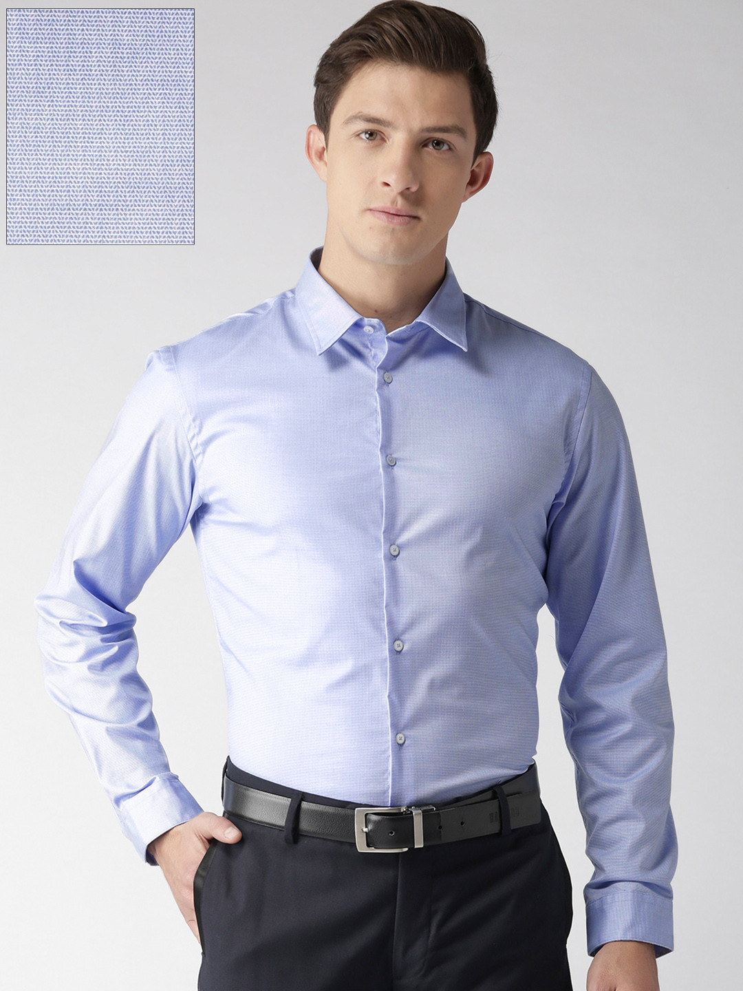 

Arrow Men Blue Slim Fit Self Design Semiformal Shirt