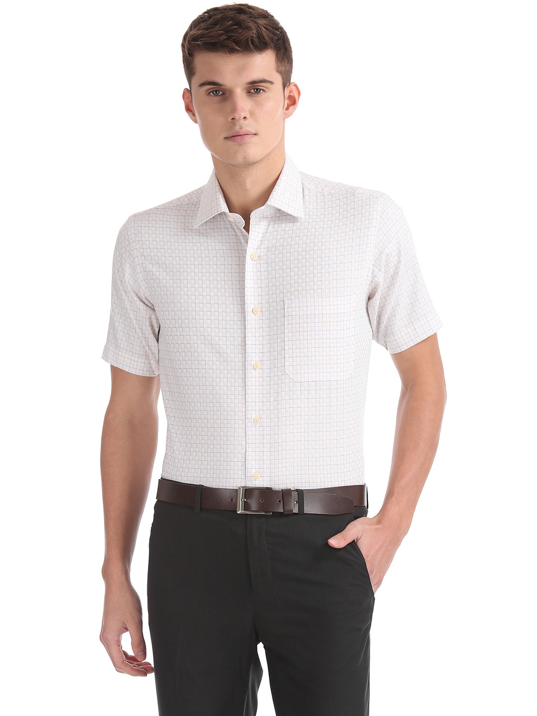 

Arrow Men White & Beige Regular Fit Checked Casual Shirt