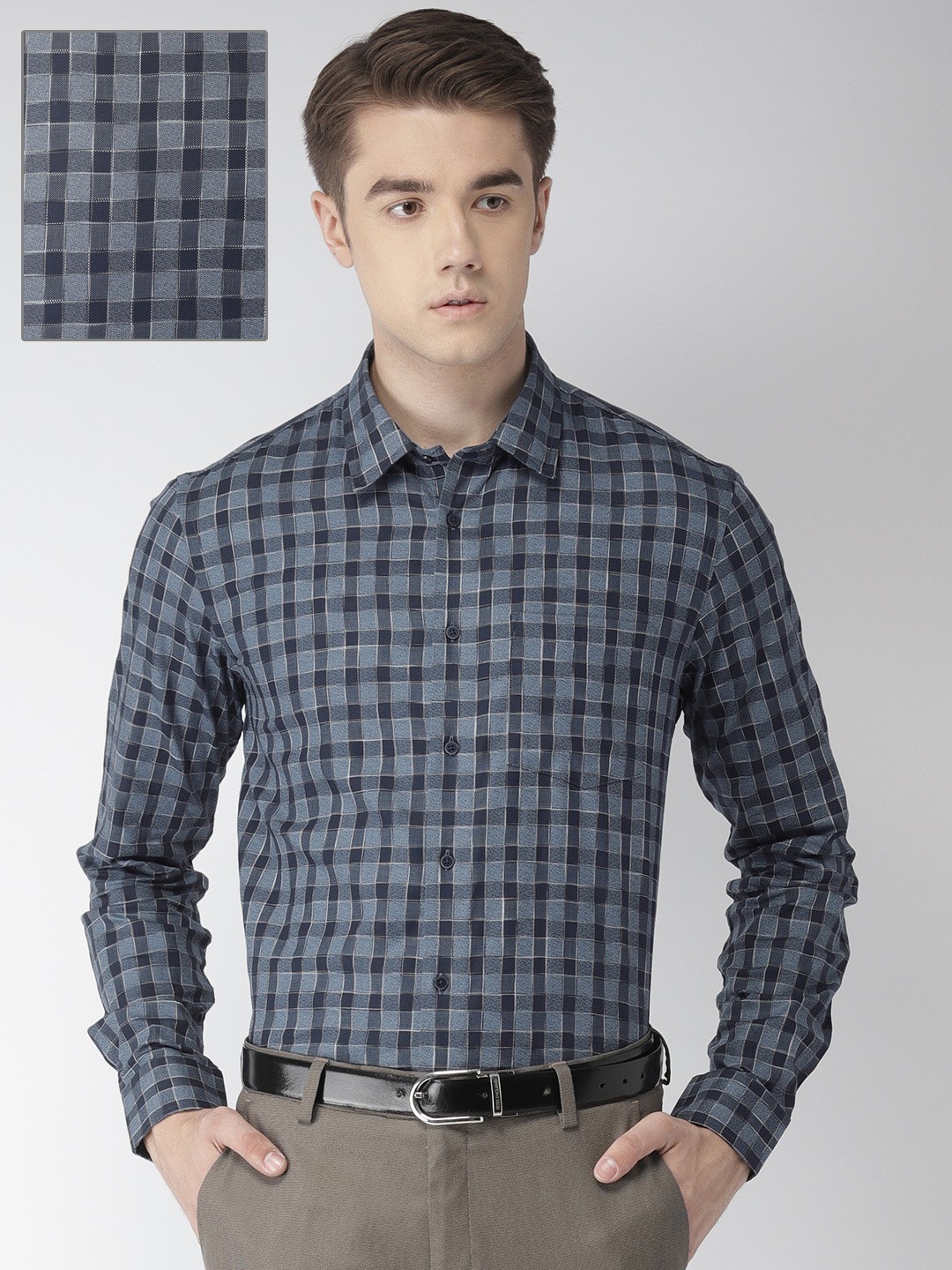 

Arrow Men Navy Slim Fit Checked Formal Shirt, Navy blue