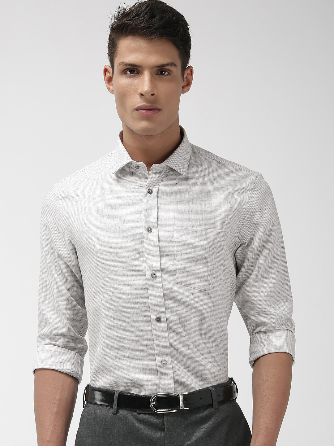 

Arrow Men Grey & Off-White Slim Fit Self-Checked Formal Shirt