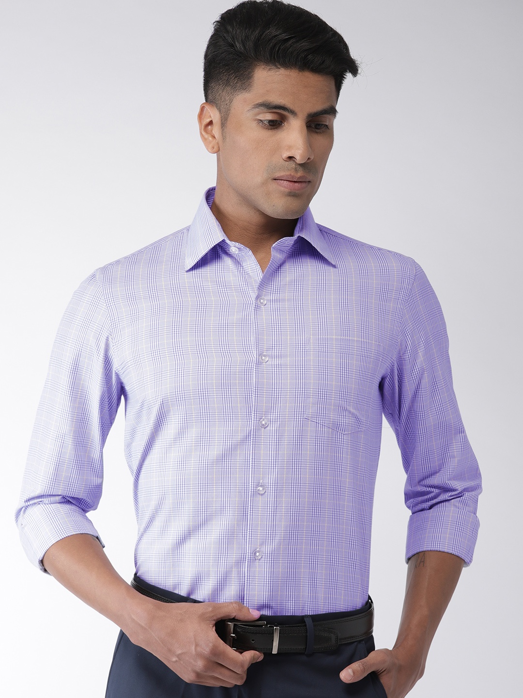 

Arrow Men Blue & Yellow Slim Fit Checked Formal Shirt