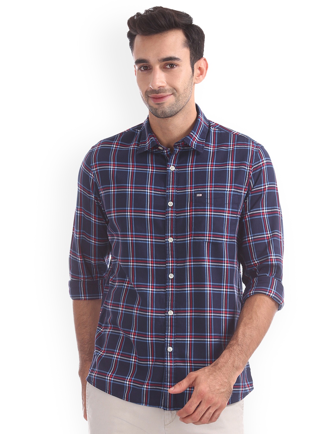

Arrow Sport Men Navy Blue & Maroon Slim Fit Checked Casual Shirt