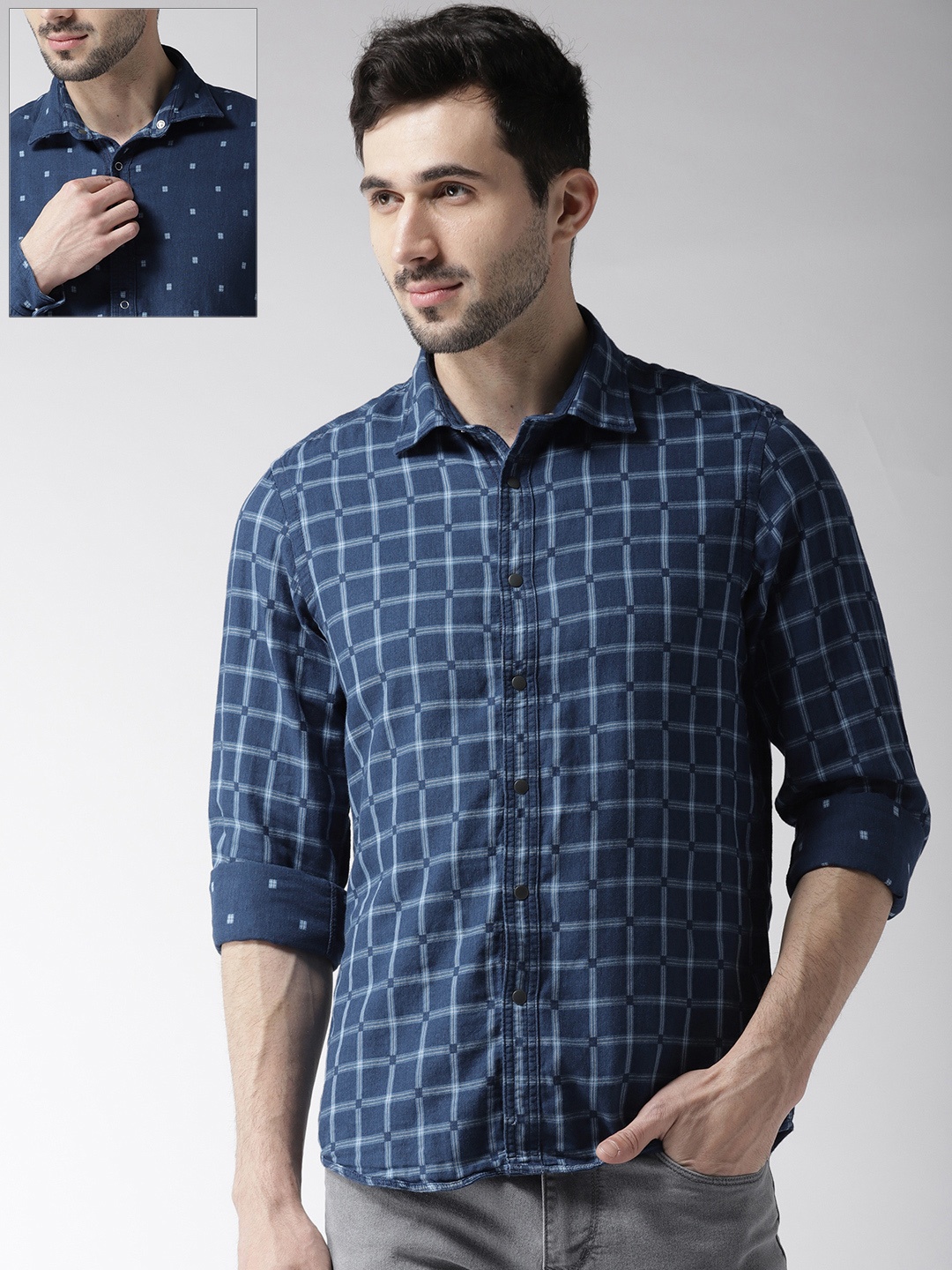 

Arrow Sport Men Navy Blue Regular Fit Checked Casual Reversible Shirt