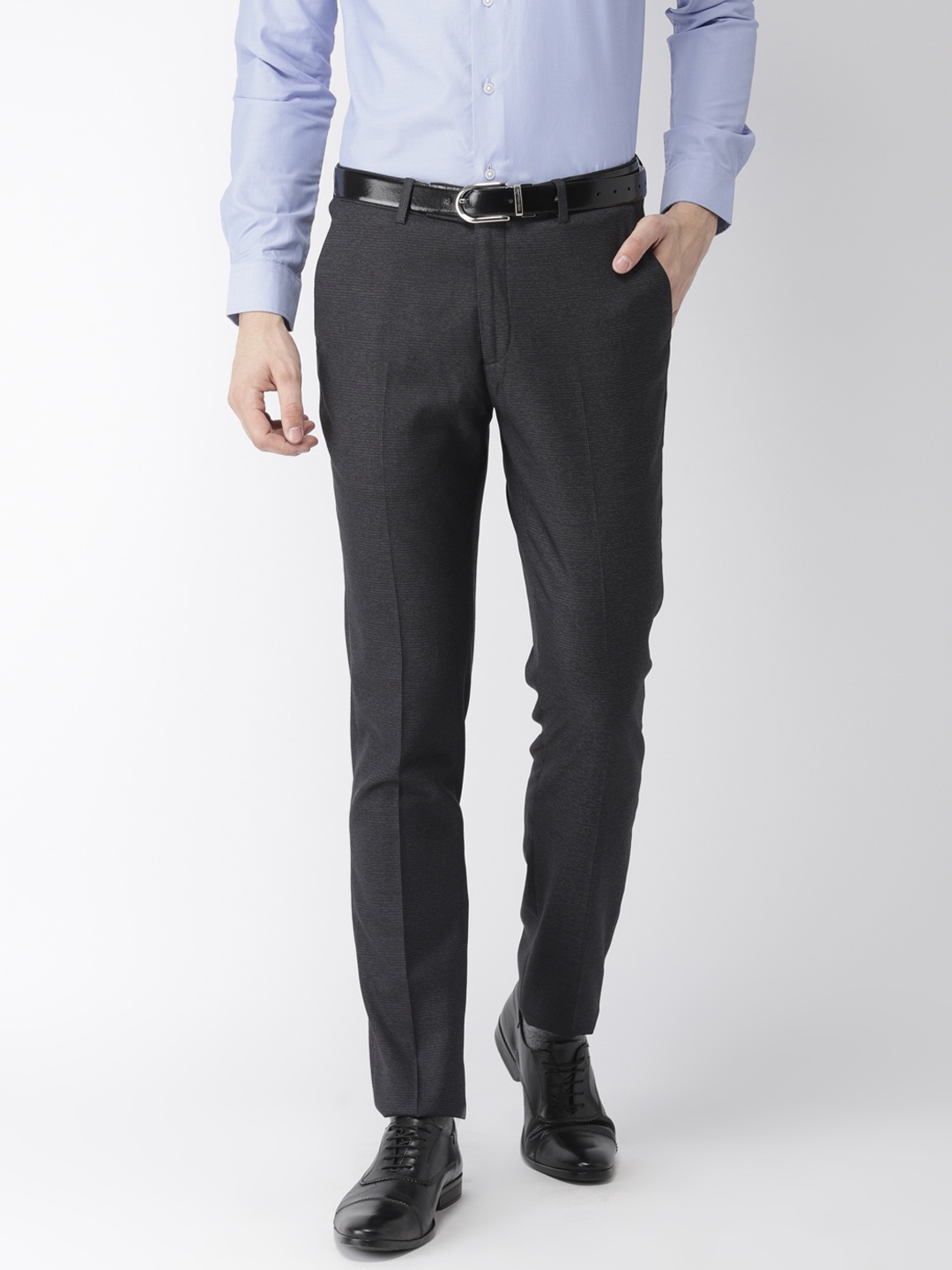 

Arrow Men Navy Blue Slim Fit Self-Design Regular Trousers