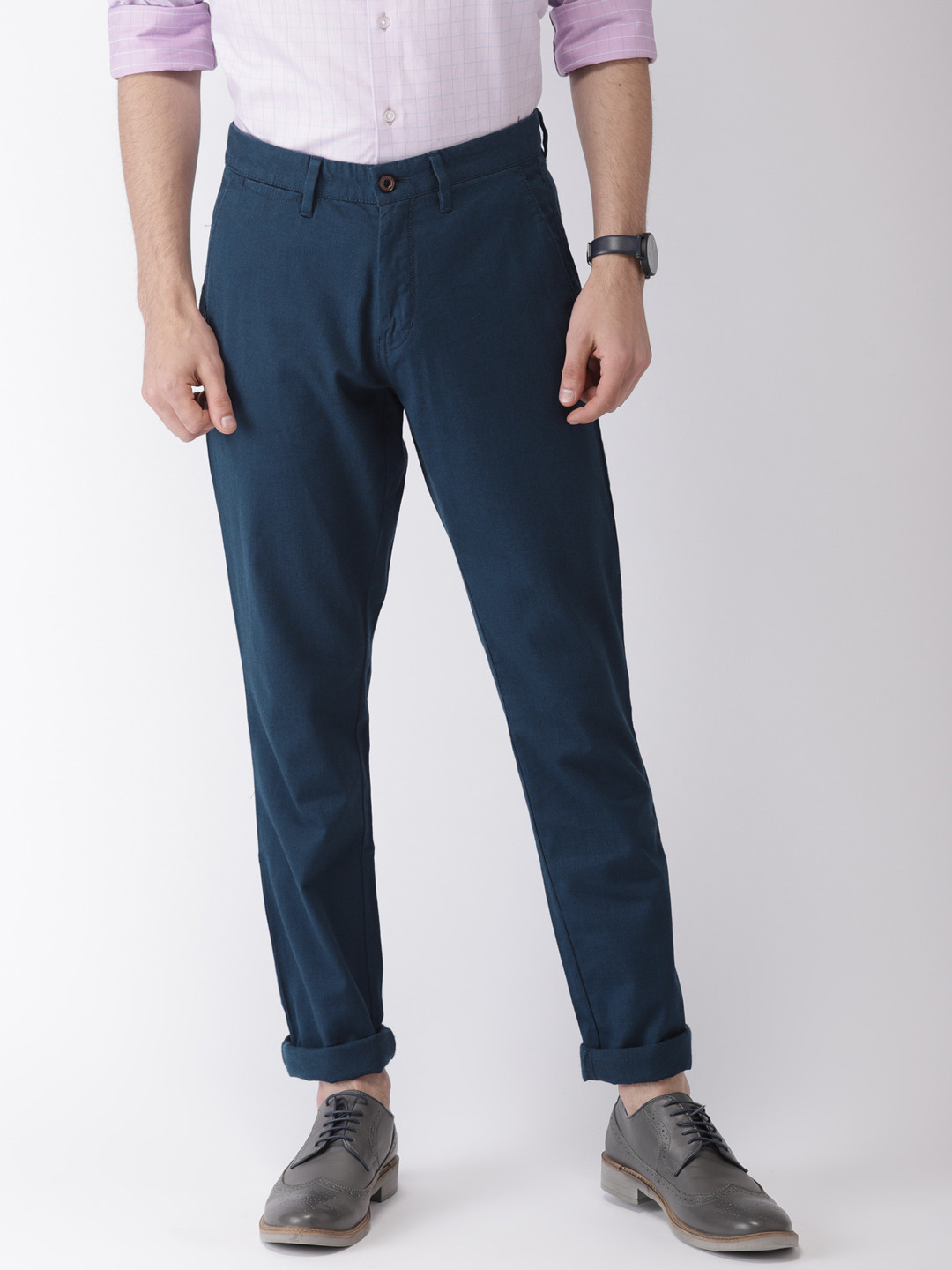 

Arrow Sport Men Navy Blue Chrysler Slim Fit Self Design Regular Trousers