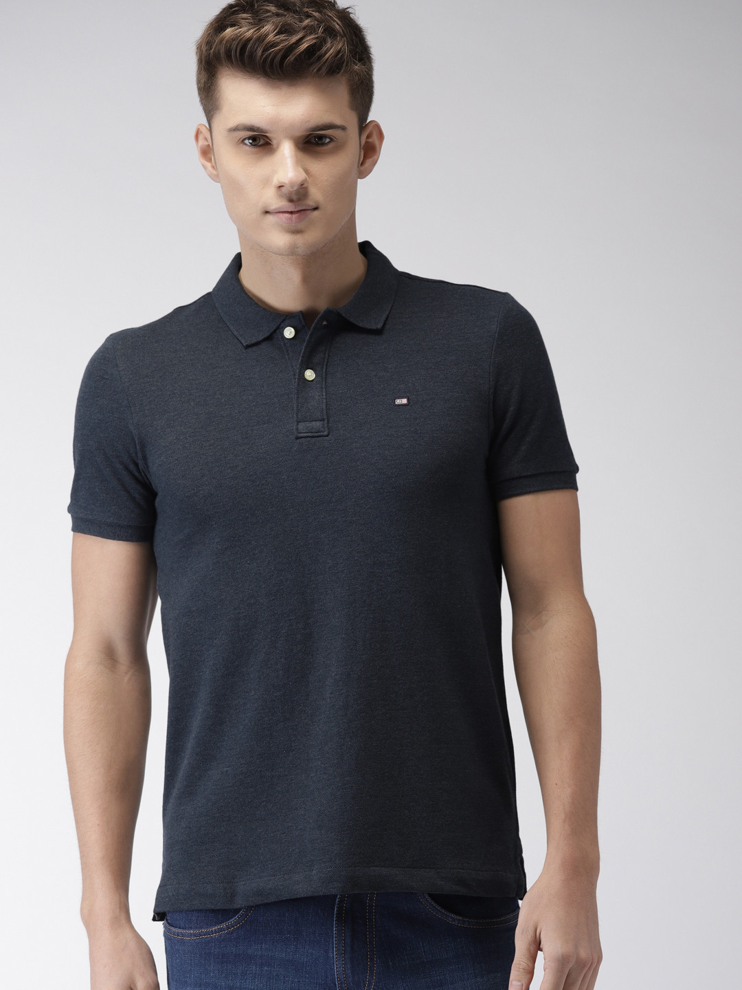 

Arrow Sport Men Navy Solid Polo Collar T-shirt, Navy blue