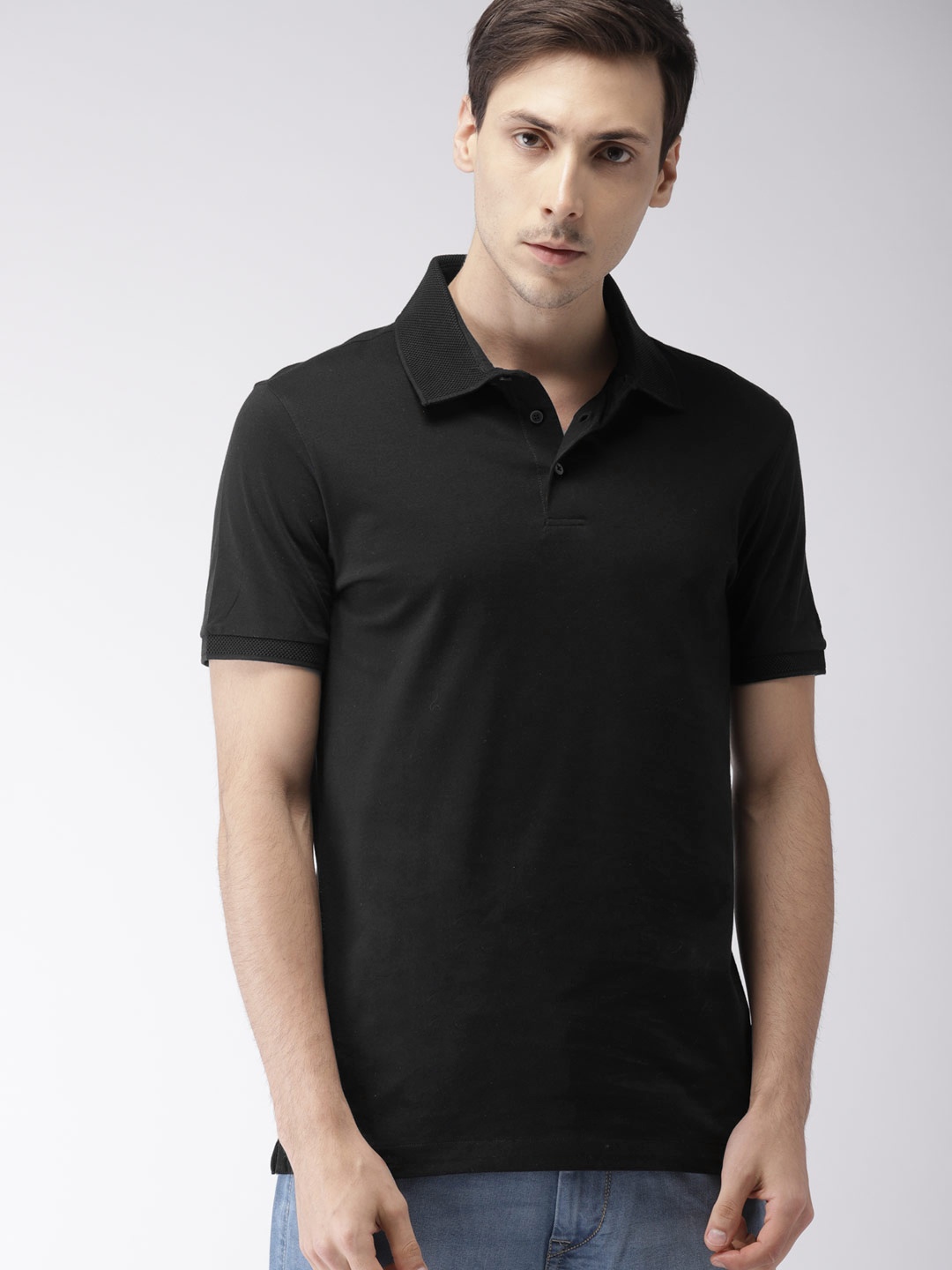 

Arrow Men Black Solid Polo Collar T-shirt