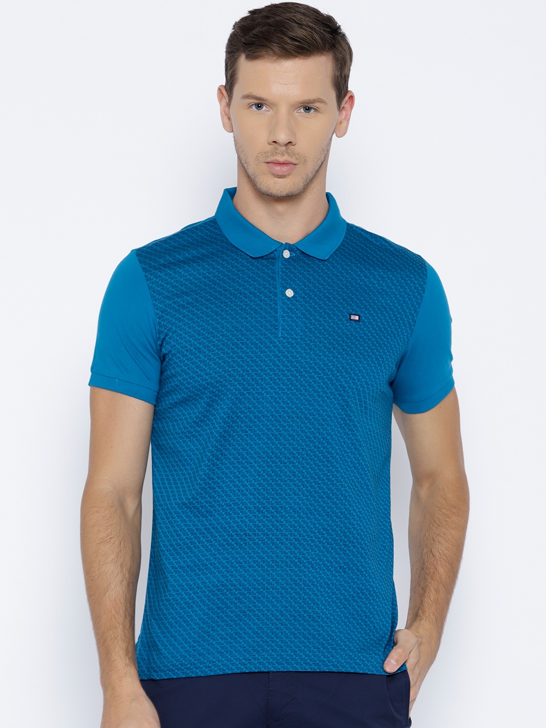 

Arrow Sport Men Blue Printed Polo Collar T-shirt