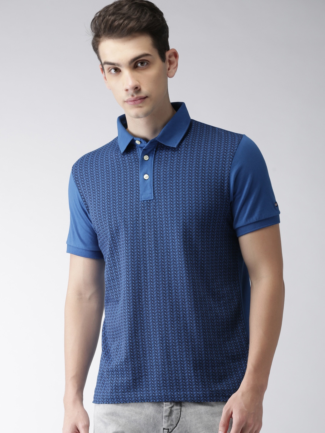 

Arrow Sport Men Blue Printed Polo Pure Cotton T-shirt