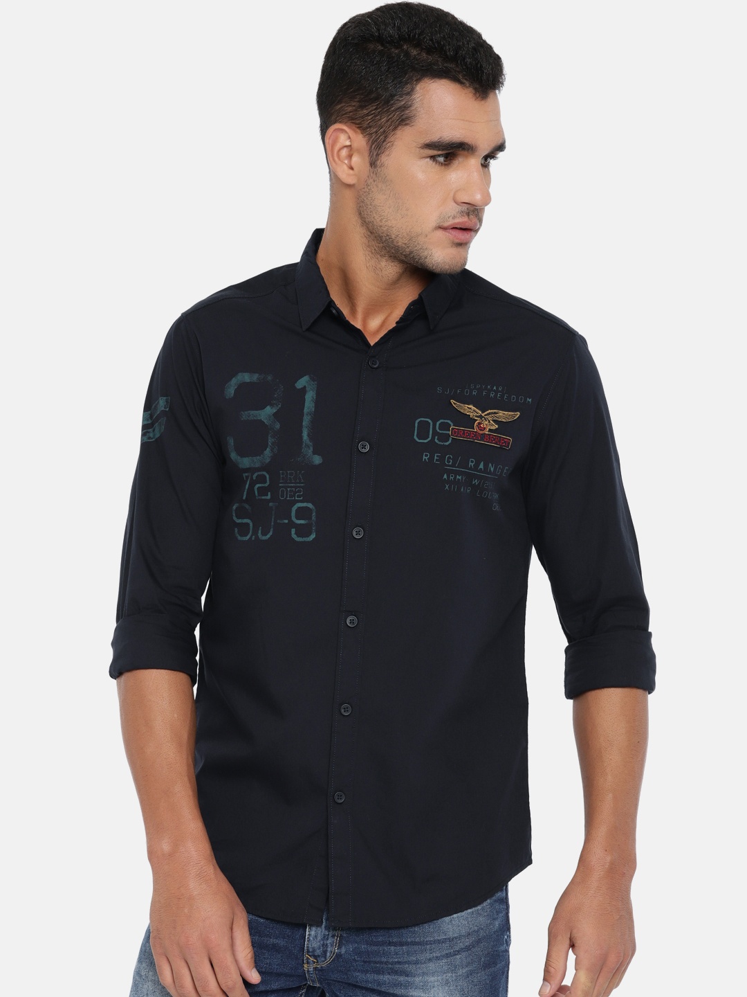 

SPYKAR Men Navy Blue Smart Slim Fit Printed Casual Shirt