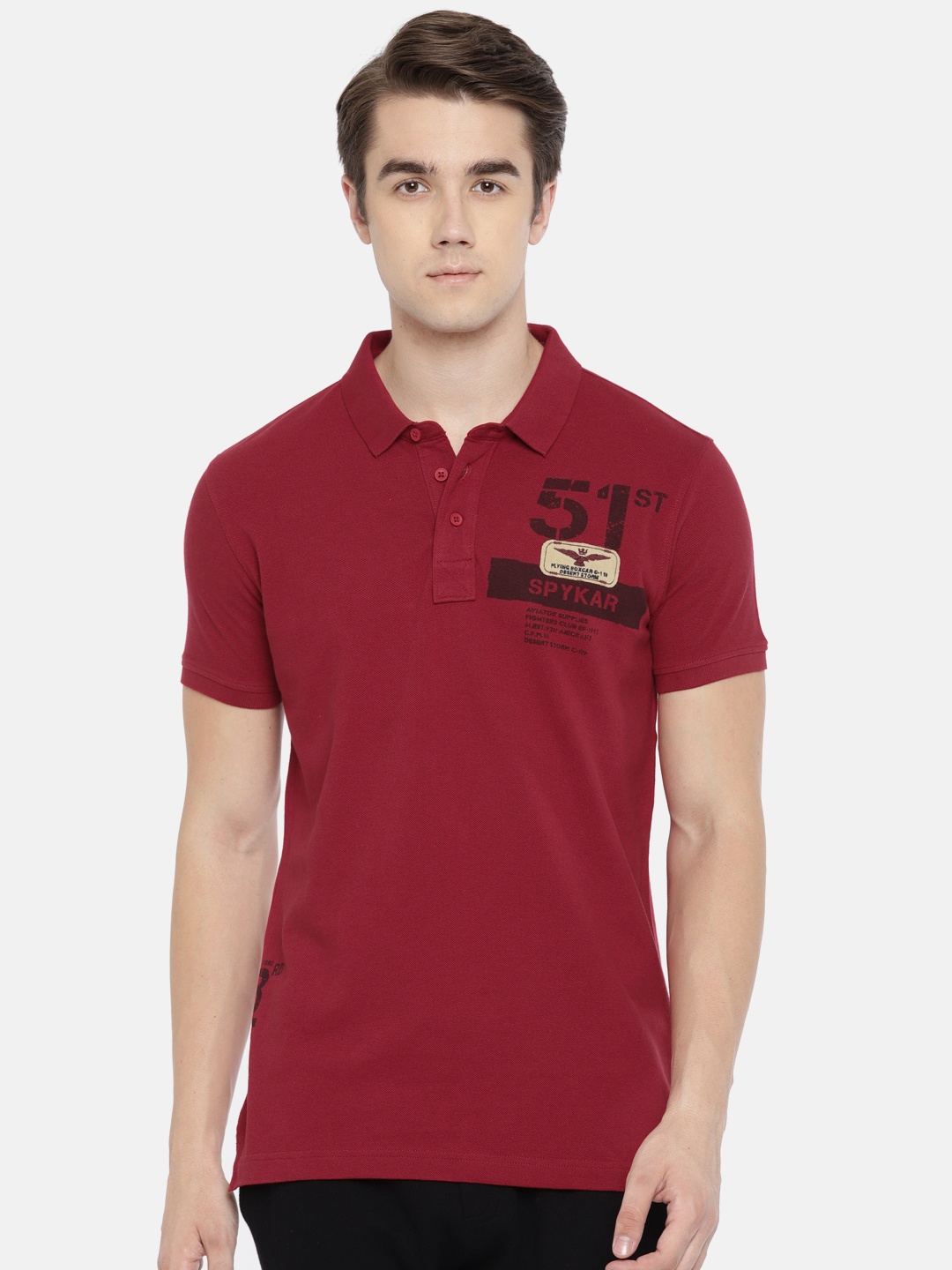 

SPYKAR Men Red Solid Polo T-shirt