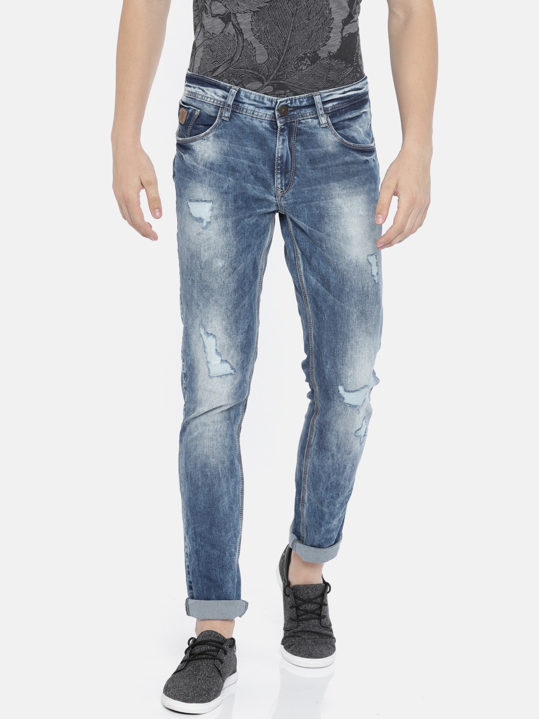 

SPYKAR Men Blue Skinny Fit Low-Rise Mildly Distressed Stretchable Jeans