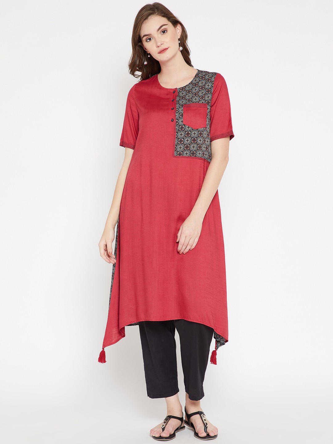 

RARE ROOTS Women Maroon Printed A-Line Kurta