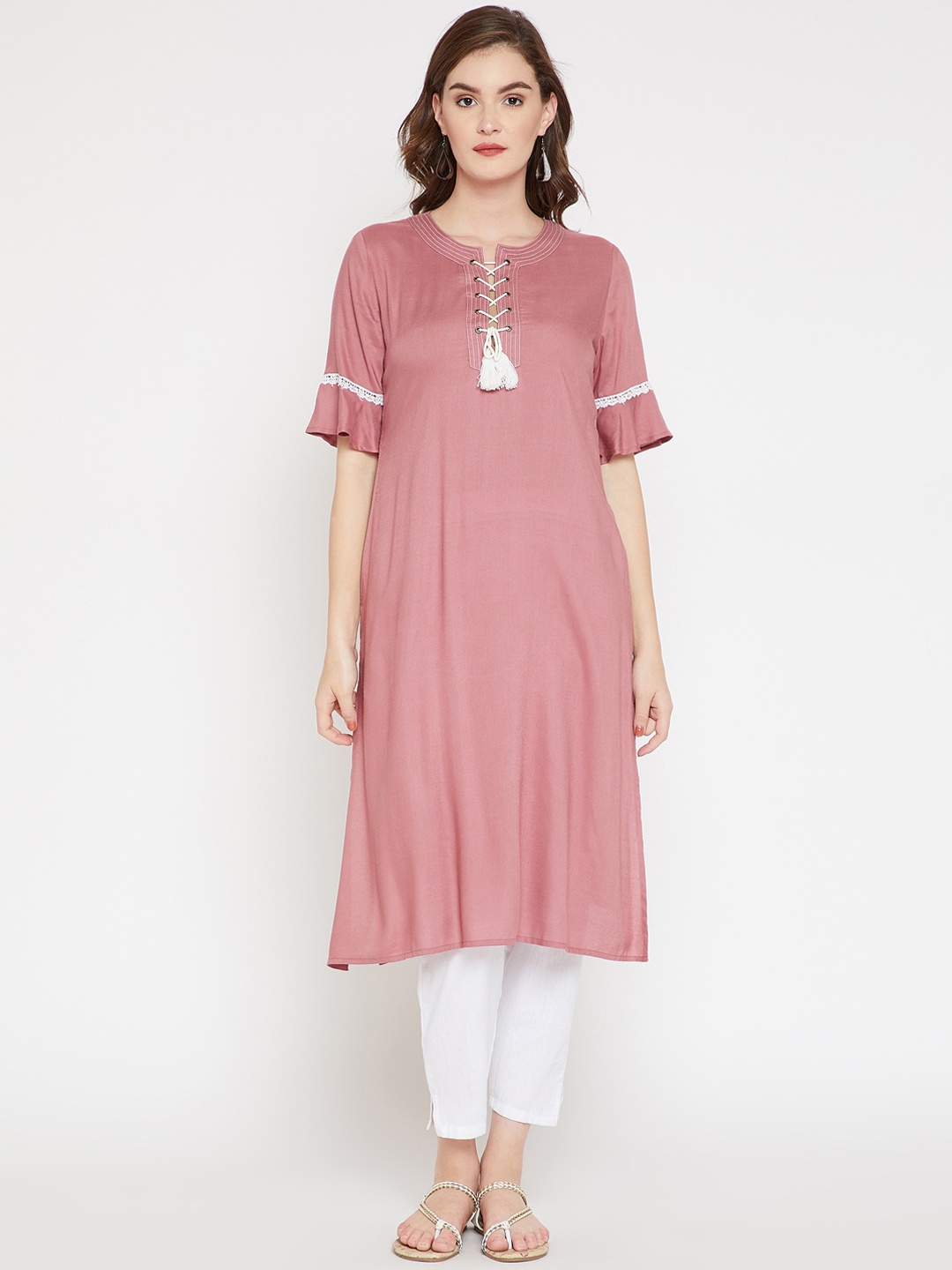 

RARE ROOTS Women Dusty Pink Solid Straight Kurta