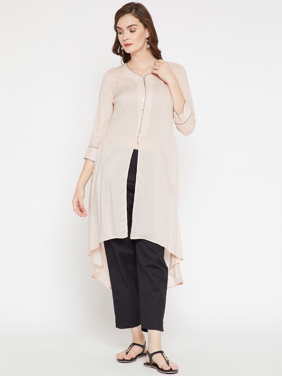 

RARE ROOTS Women Peach-Coloured Solid A-Line Kurta