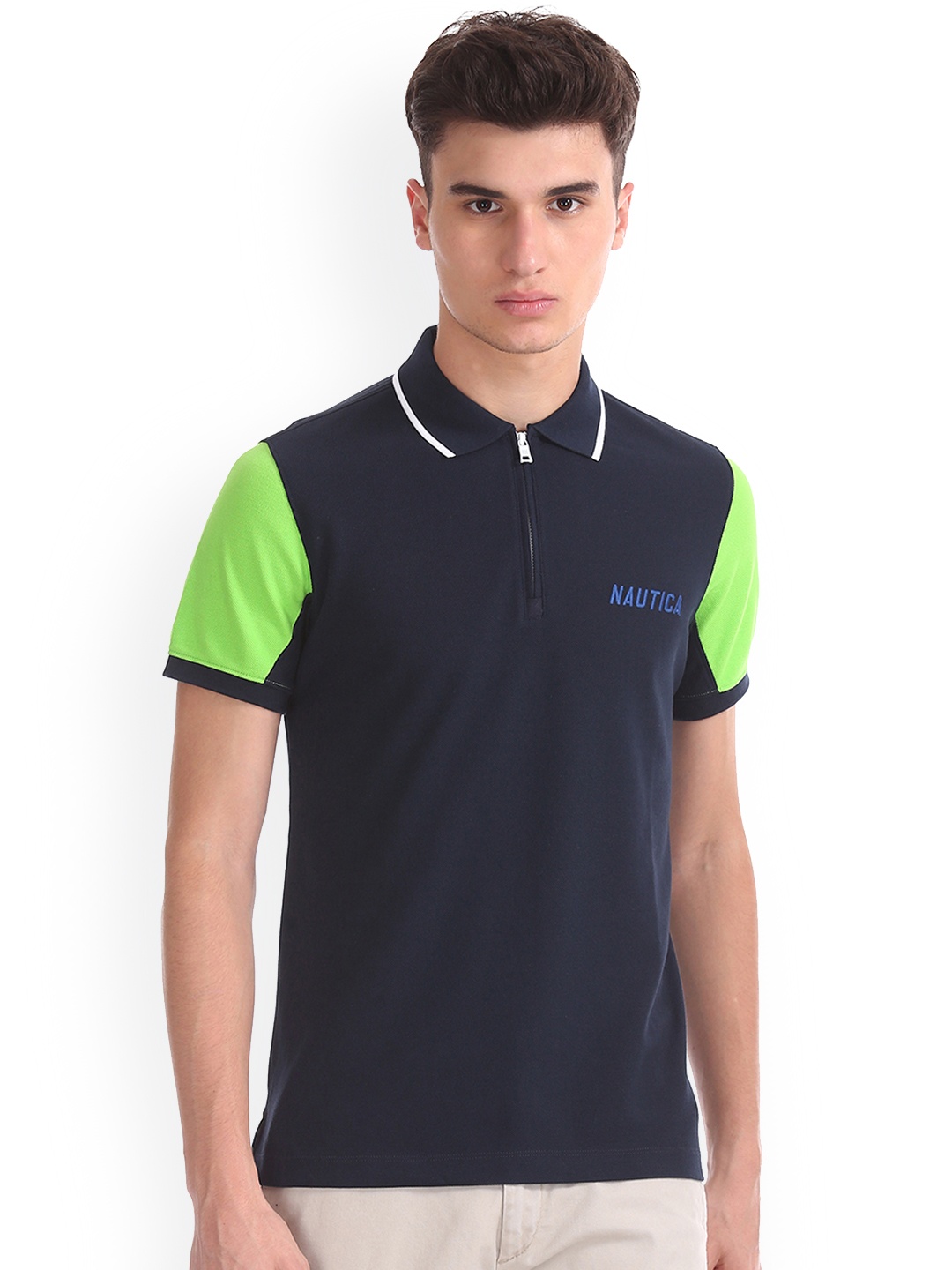 

Nautica Men Blue Colourblocked Polo Collar T-shirt