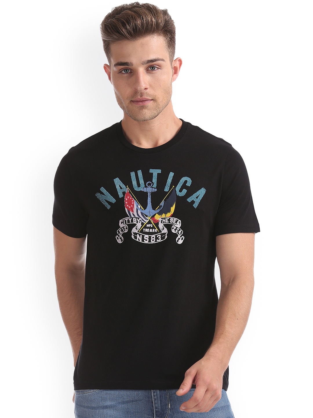 

Nautica Men Black Printed Round Neck T-shirt