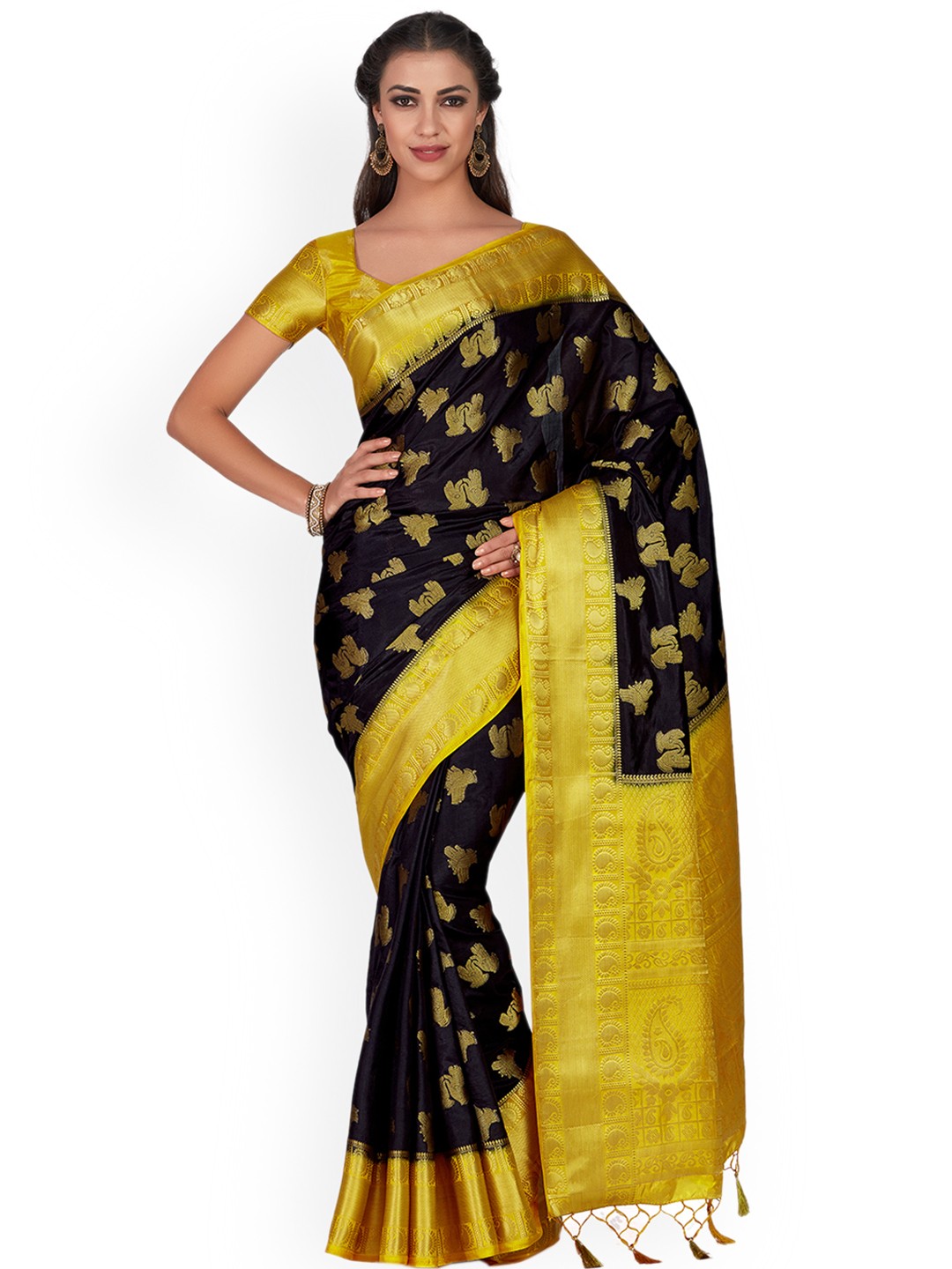 

MIMOSA Black & Gold-Toned Woven Design Kanjeevaram Saree